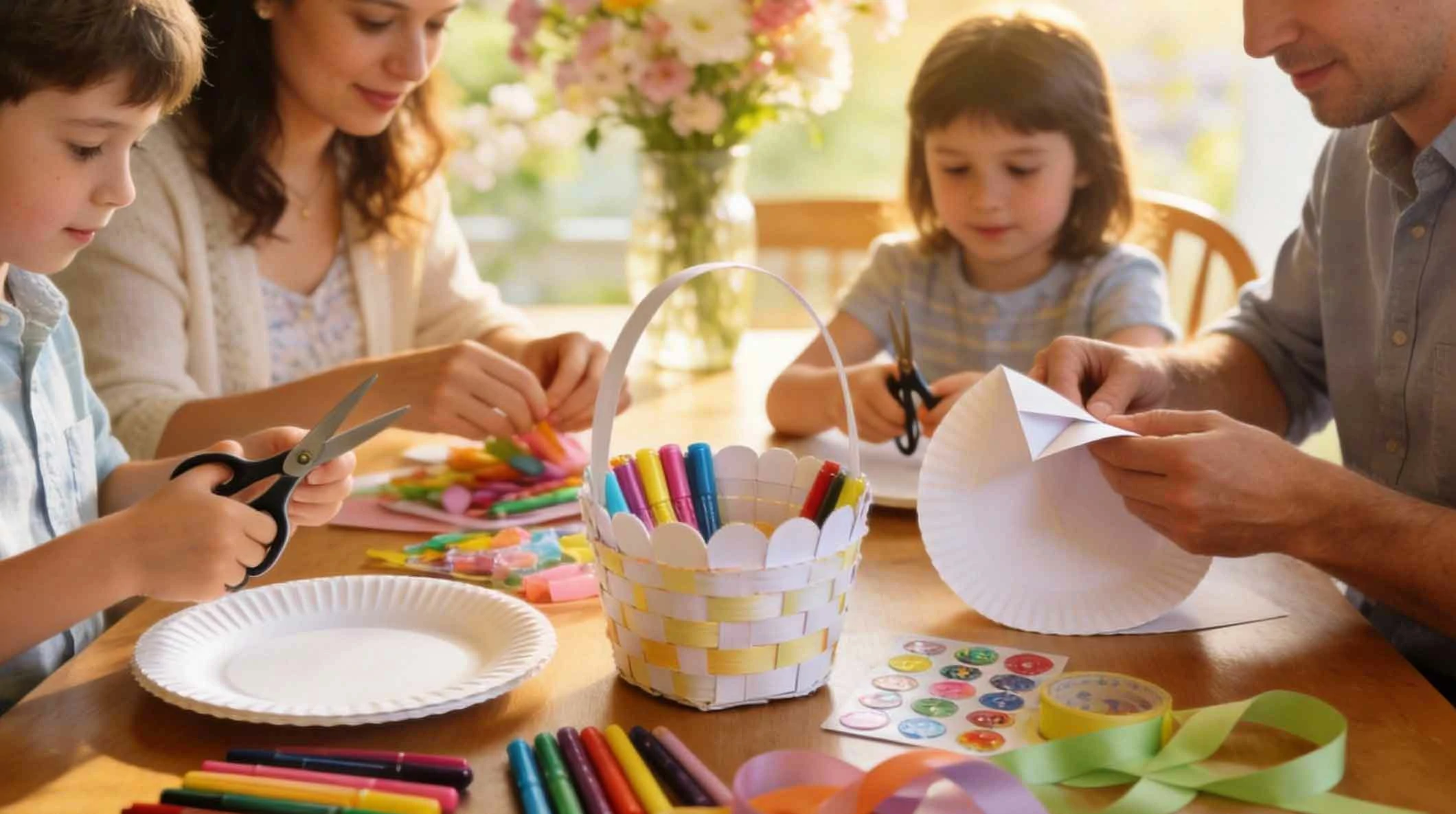 Adorable Easter Paper Plate Basket Weaving