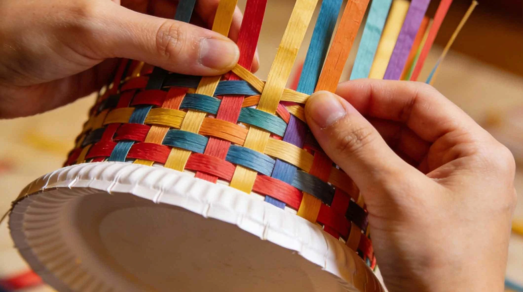 Adorable Easter Paper Plate Basket Weaving