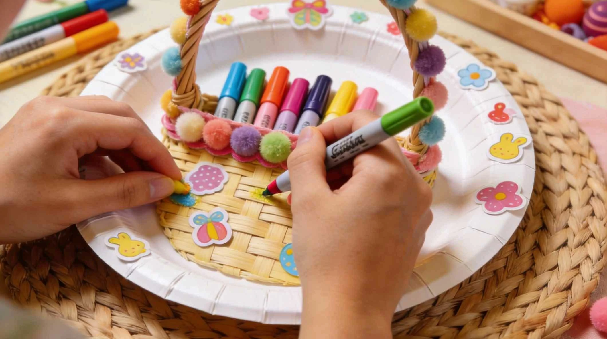 Adorable Easter Paper Plate Basket Weaving