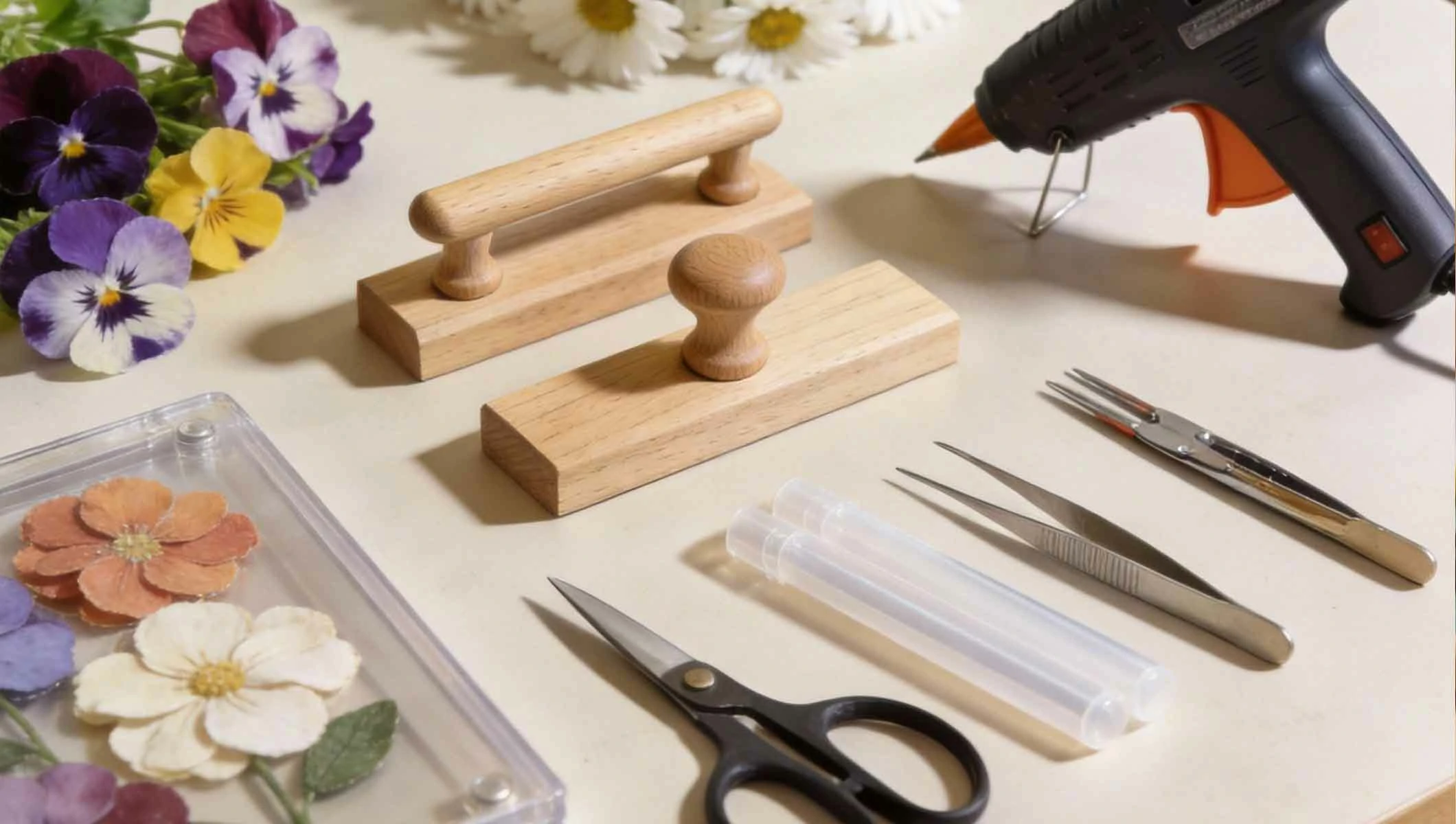 DIY Flower Press Drawer Pulls Using Hot Glue