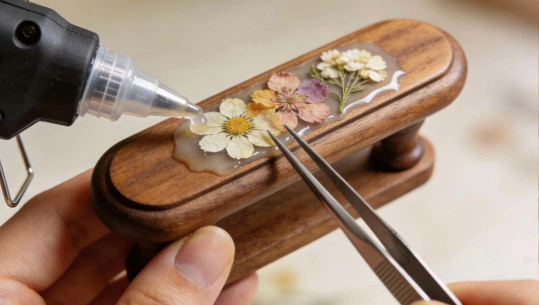 DIY Flower Press Drawer Pulls Using Hot Glue
