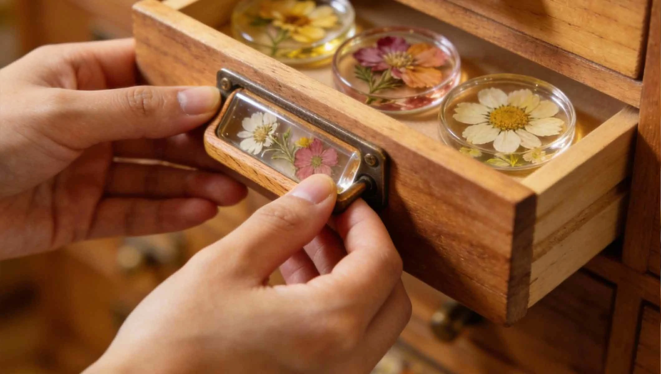 DIY Flower Press Drawer Pulls Using Hot Glue